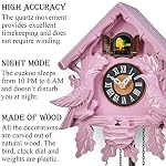 TIMEGEAR Cuckoo Clock with Night Mode, Singing Bird, Wooden Decorations and Swinging Pendulum (Pink) - Image 2