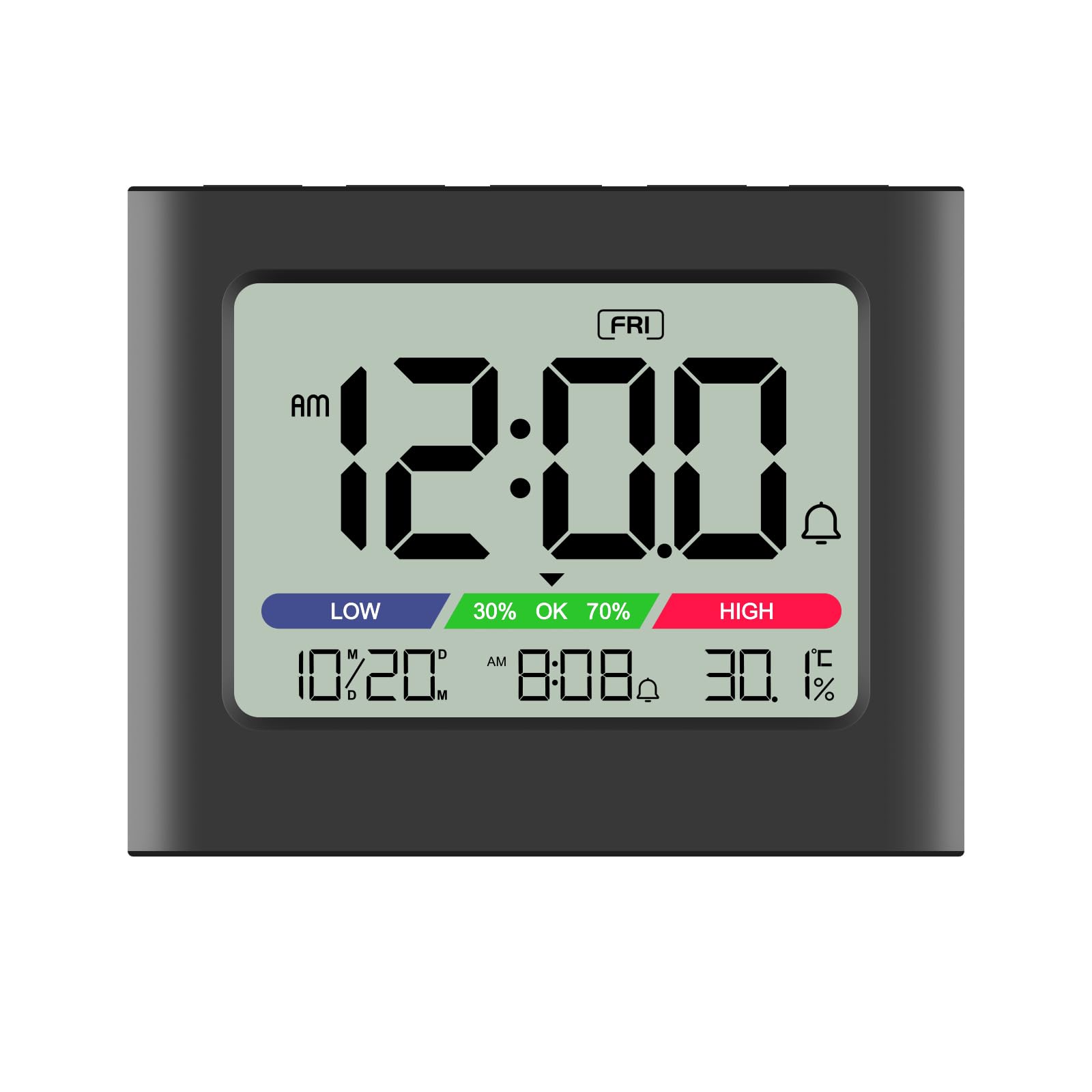 Kookh-Clock Black Travel Alarm Clock With Temperature & Humidity Display, Endless Snooze, 12/24 Hour Format, Battery Operated Folding Digital Clock(Black）