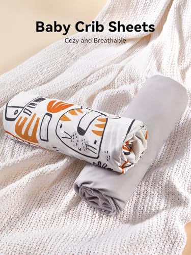 Image of TILLYOU Baby Crib Sheets for Boys Girls, Super Soft Toddler Bed Sheets, 2 Pack Sheets for Standard Crib Mattress 28x52in, Lion