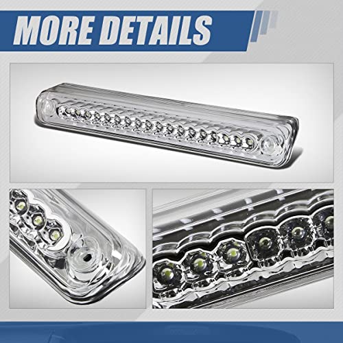 Auto Dynasty Rear Tail 18 Led Center High Mount Stop Lamp Third Brake Cargo Light Compatible With Chevy Gmc C/K Series Gmt400 88-00, Chrome Housing, Clear Lens #TOP4