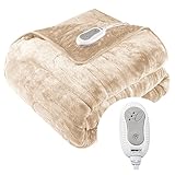 Degrees of Comfort Electric Throw Blanket Beige 50' x 60' | Lap Electric Blanket - Home, Couch | 3 Heat Settings W/ 2 Hour Auto Shut Off | Machine Washable