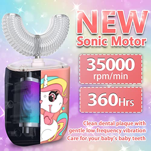 Kids Toothbrush Electric, U Shaped Ultrasonic Automatic Toothbrush With 2 Brush Heads, Six Cleaning Modes, Cartoon Modeling Design For Kids, Special For Birthday Gift (Pink) #TOP2