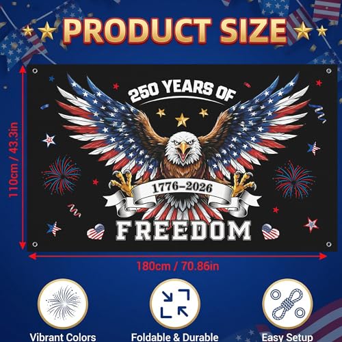 Image of 250th Anniversary Decorations - 4th of July Backdrop for 1776-2026 America Merchandise Patriotic USA Freedom Photo Booth Background Banner for Home Indoor Outdoor,Fourth of July Accessories