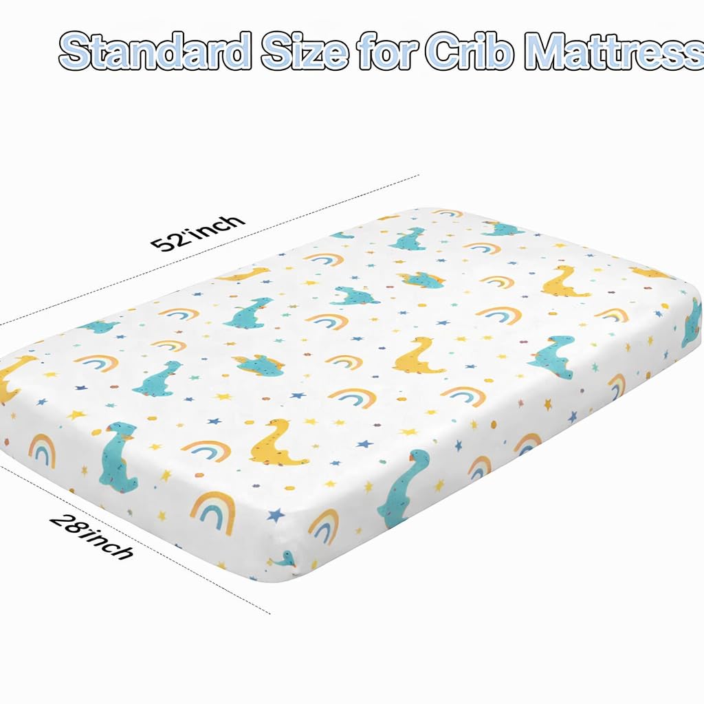 Fitted Crib Sheet for Baby - Bed Sheet with All-Round Elastic, Deep Pocket for Newborn Crib Mattress (28×52 Inch / 132×71 cm), Dinosaur Print 2