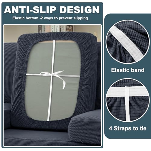 SYLC Sofa Sitzkissenbezug, Sofa Sitzkissenbezug Stretch, Elastischer Kissenbezüge, Husse Überzug Bezug Für Sofa Sitzkissen, rutschfest Stoff Tartan (Dunkelgrau,Rückenkissen XL)