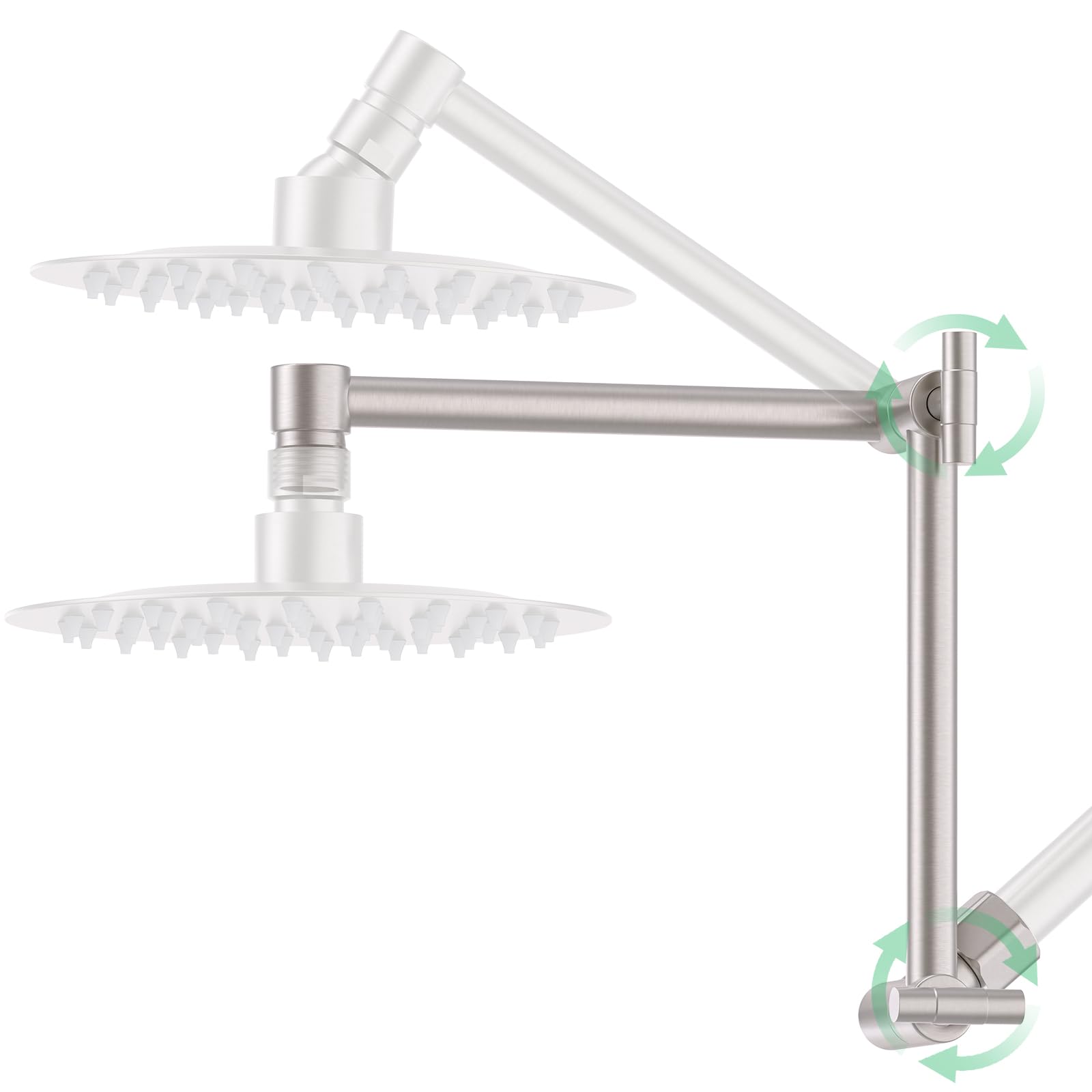 Solid Brass Shower Head Extension Arm, 13 Inch Adjustable Shower Arm - Height & Angle Adjustable Extender, Universal G1/2 Connector for Rainfall or Fixed Showerhead (Brushed Nickel)