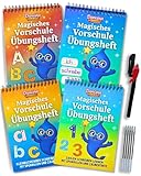Magische Vorschule Übungshefte ab 5 für Jungen und Mädchen – Spielerisch Buchstaben, Wörter & Zahlen Schreiben Lernen mit Zaubertinte & Spurrillen - 4 Vorschulhefte mit Stift