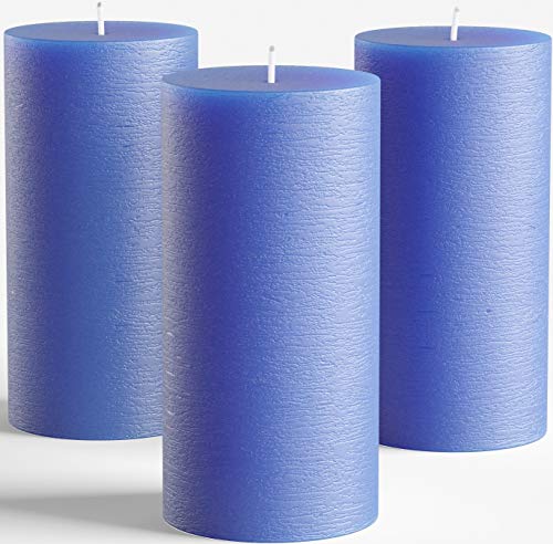 Melt Candle Company Set of 3 Blue Pillar Candles 3" x 6" Navy Unscented Dripless for Weddings Home Decoration Relaxation Spa Church