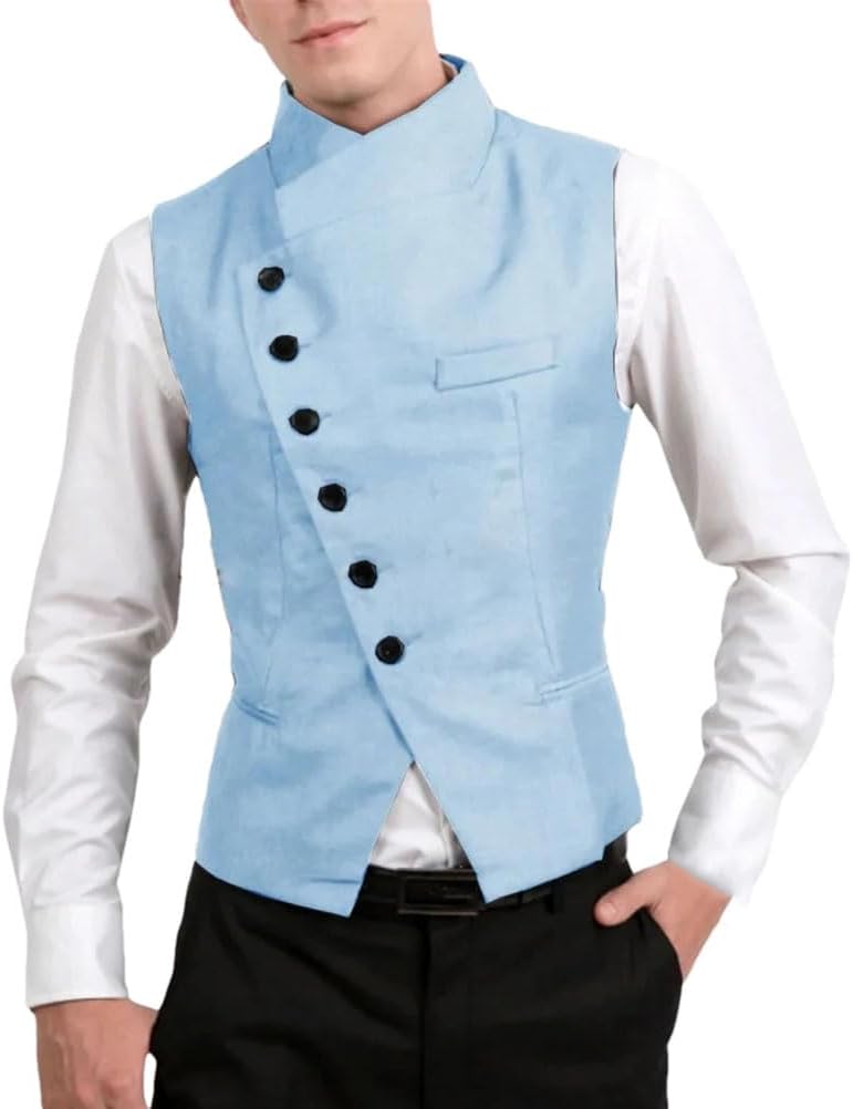 Men's Solid Color Casual Stand Collar Irregular Button Design Suit Vest