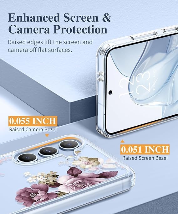 Image of Elzzi Transparent Flower Cover for Samsung A16 Case Shockproof Floral Design Full Camera Protection Shockproof PC+TPU Covers for Girls & Women (Deep)