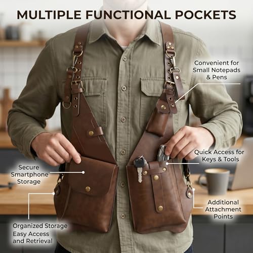 Bolso de hombre multifuncional de cuero con doble hombro y sistema multibolsillos ajustable 5