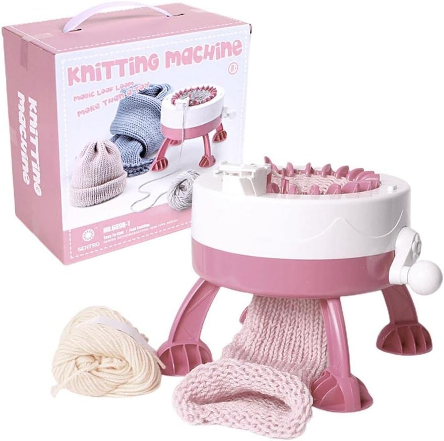 22 Needles Knitting Board Rotating Double Knit Loom Machine DIY Knit Scarf Hat Sock Knitting Round Loom for Adults Kids - (Color: Pink)