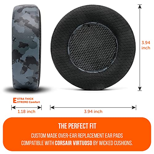 Image of WC Freeze Virtuoso - Hybrid Fabric Cooling Gel Replacement Earpads for Corsair Virtuoso Gaming Headset, Made by Wicked Cushions, Improved Durability, Thickness and Sound Isolation | (Black Camo)