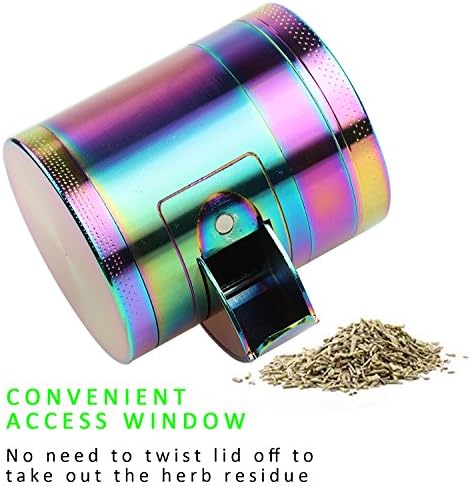 DCOU Durable Zinc Alloy 2.2 Inches Rainbow Herb Grinder 4 Piece with Pollen Catcher Heavy Duty Spice Grinder with Access Window