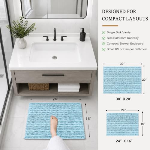 Image of Arotive Luxury Small Bathroom Rugs 24x16, Extra Soft Thick Absorbent Shaggy Chenille Bath Rugs, Machine Wash Dry, Bath Mats for Bathroom Floor, Tub and Shower, Home Decor Accessories, Blue
