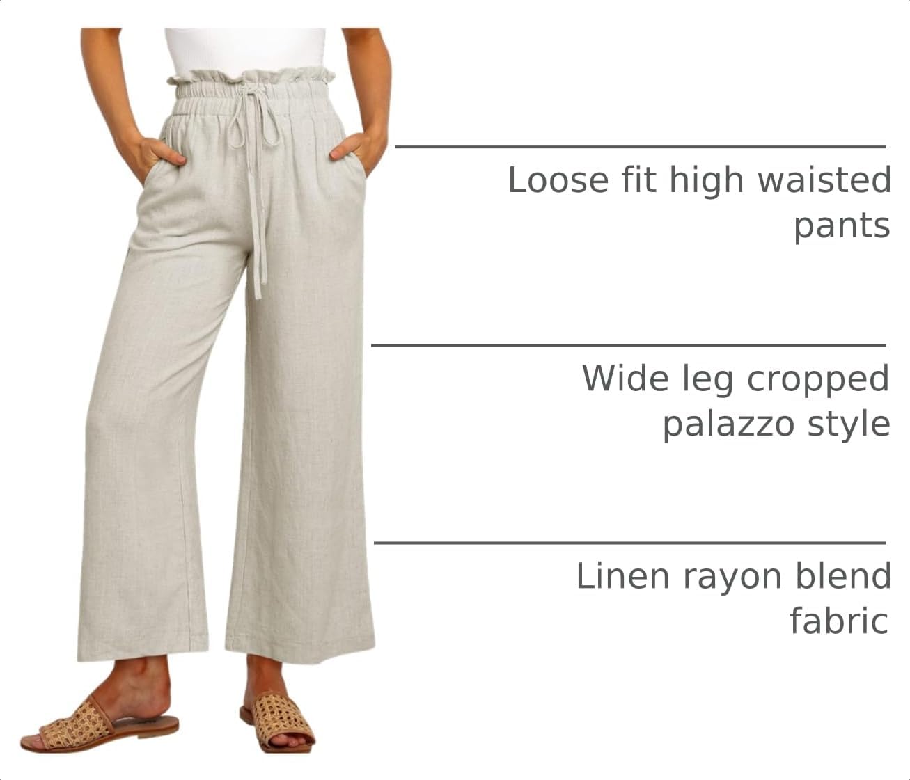 ANRABESS Women Linen Pants Casual Loose High Waist Boho Wide Leg Cropped Palazzo Beach Pants Summer Outfits 2026 Trendy