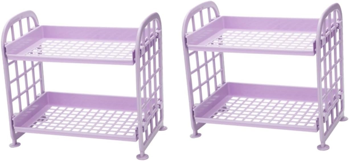 MAGICLULU 2pcs Layers Purple Plastic Storage Rack for Bathroom Countertop Kitchen Desktop Organizer Versatile Finishing Shelf for Toiletries Vegetables and Daily Essentials