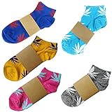 Huga Fang 5 Pairs Unisex Marijuana Weed Leaf Printed Warm Cotton Short Boat Socks Casual Ankle Socks (C Match)