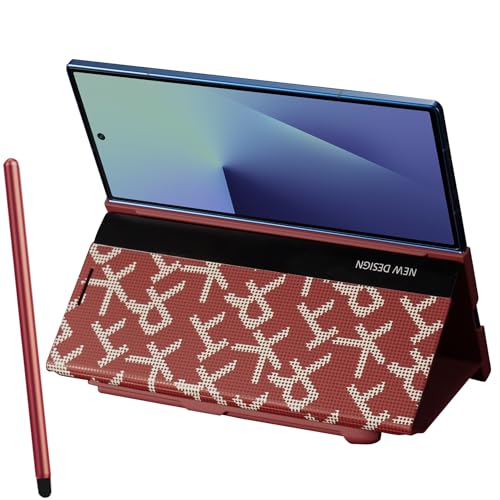 Housse Samsung Galaxy Z Fold4 en cuir PU rouge premium avec porte-stylet et béquille