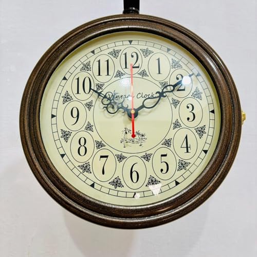Image of Vintage Double-Sided Wall Clock, Antique Victorian Hanging Clock with Bracket, Silent Quartz Movement, Roman Numerals, Rustic Farmhouse Decor for Home & Office (Black)