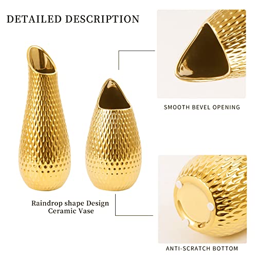 Basdhe Ceramic Vase, Set Of 2 - Flower Vase Luxurious Style For Modern Table Shelf Home Decor, Fit For Fireplace Bedroom Kitchen Living Room Centerpieces Office Desk,Gold #TOP2