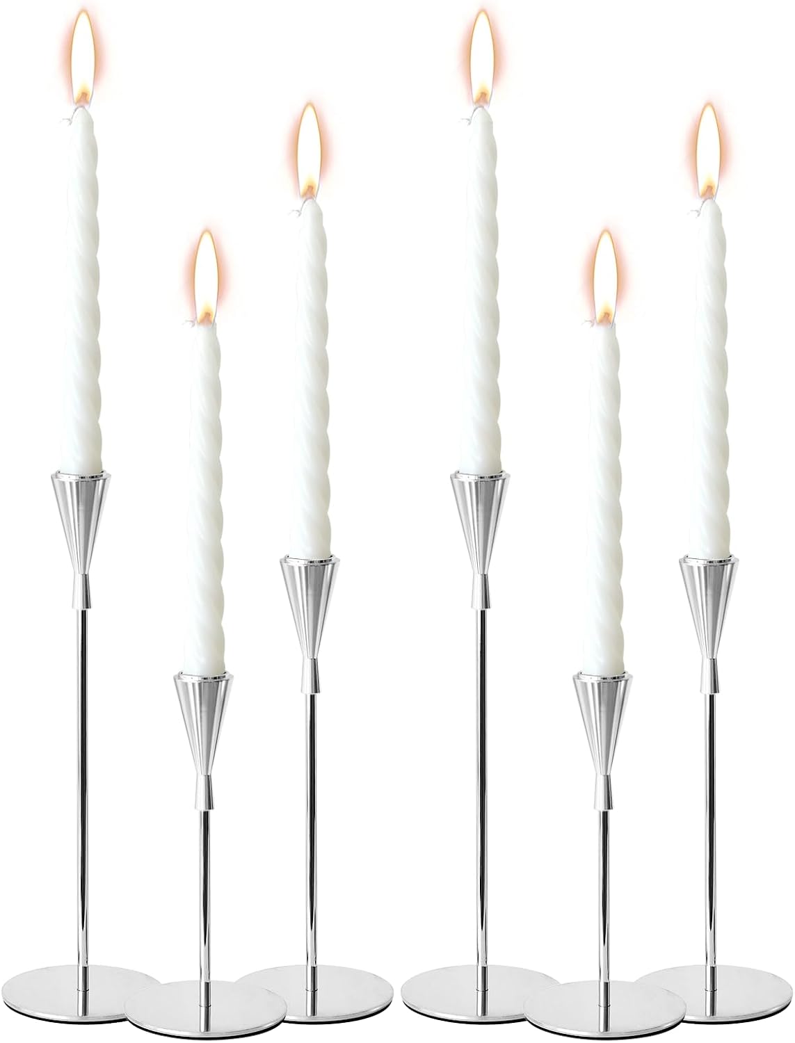 6-PC Silver Tall Candlestick Set for Dining Tables & Fireplaces, Perfect for Weddings, Holidays, Housewarming Parties and New Home DecorNew Store Launch & New Purchase Candle Holders, Get Candles