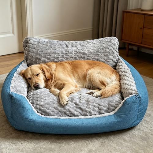 XL Large Dog Bed,47"x35"x14.5" High Backrest Bolster Sofa, Dual-S...