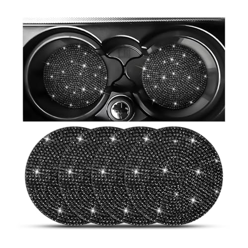 Image of Osilly Bling Car Cup Holder Coaster, Crystal Rhinestone Anti-Slip Insert Coasters, Universal 2.75 Inch Fashion Automotive Cup Mat, Car Interior Accessories Decor Gifts for Women (Black, 4PCS)