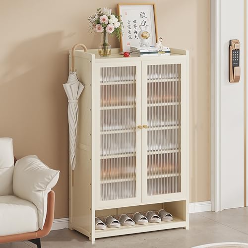 Armoire à chaussures moderne pour salon : design bois et rotin chic
