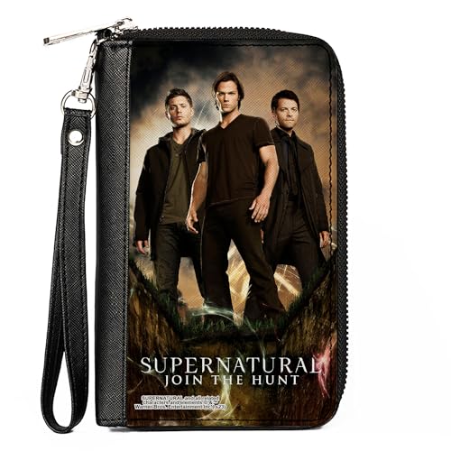 Image of Buckle-Down Supernatural Wallet, Zip Around, SUPERNATURAL Dean, Sam & Castiel Standing Pose JOIN THE HUNT, Vegan Leather, 7.5"x4.5", Casual