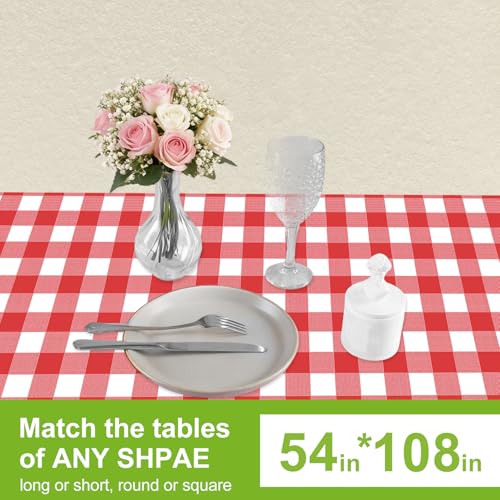 Image of Oigco Red and White Checkered Tablecloths - 3 Pack 54 inch x 108 inch Rectangle Disposable Plastic Red Gingham Tablecloth, Picnic Table Cover for Party, Wedding, Birthday Christmas Decor