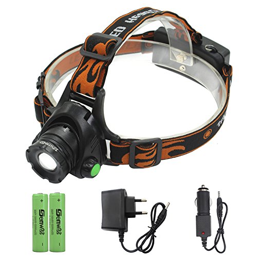 Siuyiu Lampe Frontale LED Rechargeable Puissante 2000 Lumen Lampe Frontale Cree Xml T6 Lampe Torche éTanche Lampe Torche Zoomable avec Piles