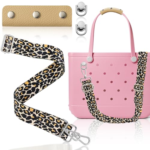 Image of Strap Wrap for Bogg Bag Accessories, Adjustable Crossbody Shoulder Straps with Rustproof Metal Connectors, Premium Non-slip Leather Handle Wrap for XL Medium Small Bog Bag Beach Rubber Tote Bag, Set B