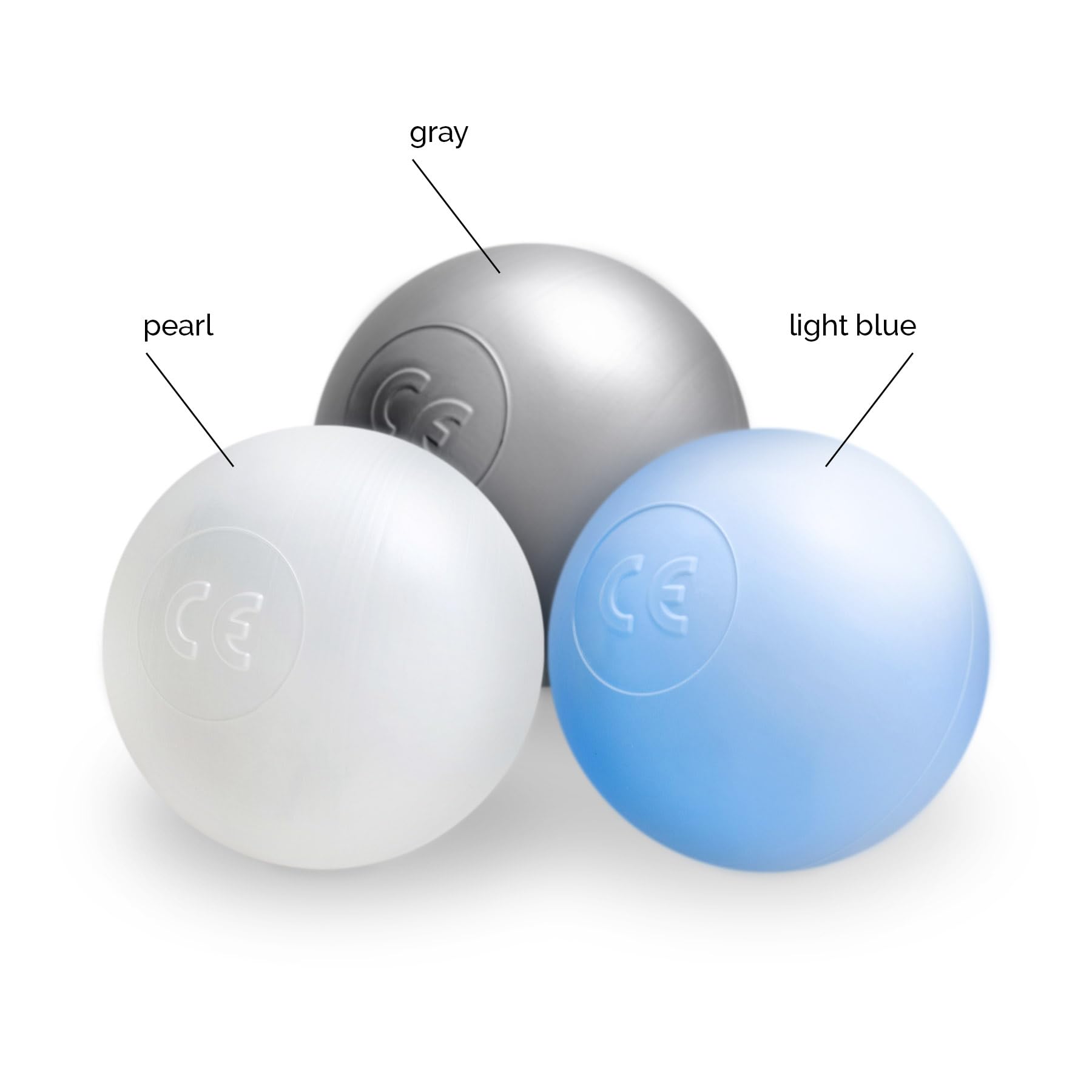 MISIOO Palline da bagno - 300 palline da 6 cm - blu - perla - argento - palline morbide e non tossiche - giocattoli per bambini. Perfetto per il gioco creativo e la promozione delle capacità motorie
