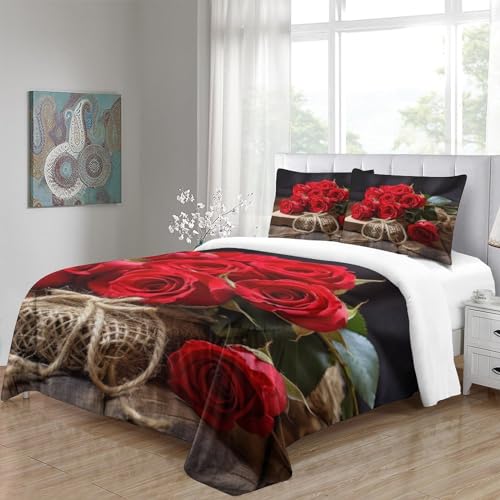 Linge de lit King 220x240cm haut de gamme imprimé fleurs 3D IOFEER - 5