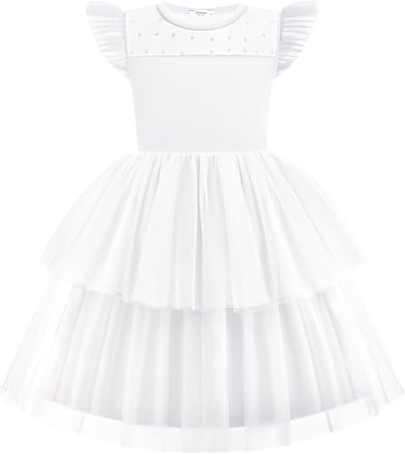 Arshiner Toddler Girls Tutu Sundress Ruffle Sleeve Double Fluffy Tiered Tulle Summer Dresses for Kids 2-8Y