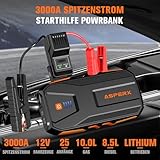 ASPERX Jump Starter Power Pack(Up to 10L Gas/8L Diesel), Car Battery Booster Jump Starter with LED Flashlight and LCD Display, Jump Pack for 12V Vehicles, Pickup, SUV, Motorcycle - Image 2