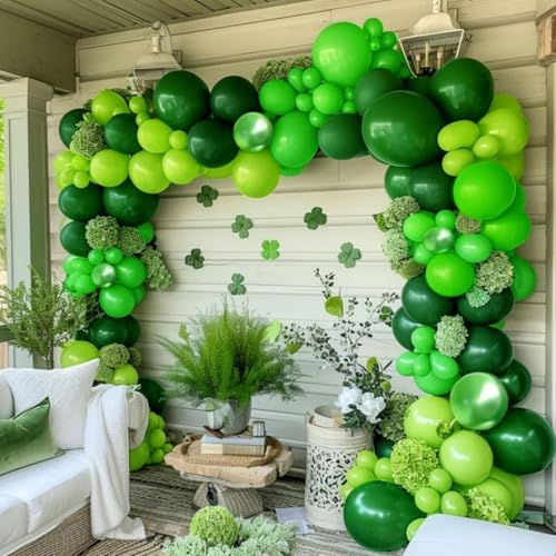 Image of Green Balloons Set, 65pcs 12in Dark Light Green Balloons, Green Confetti Latex Party Balloon for St. Patrick's Day Jungle Forest Themed Birthday Decorations