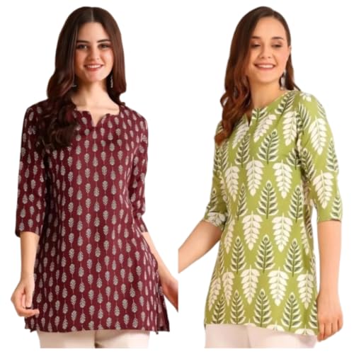 Image of Women's Short Kurti in TopsTunic Rayon Cotton Blend | Ladies Ethnic Tunic