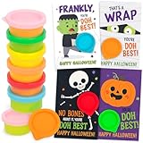 Play Dough Halloween Party Favors for Kids – 30 Pack Non-Candy Gifts with Playdough and Classroom Exchange Cards, Trick-or-Treat Toys for Toddlers, Boys, and Girls, Teal Pumpkin Approved