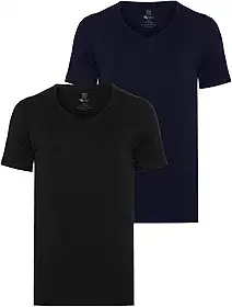 Kit 2 Camisetas Masculinas Algodão Egípcio, Gola V, Slim Fit