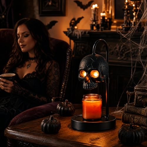 Skull Candle Warmer Lamp with Timer & Dimmer, Black Gothic Candle Warmer | with Timer & Dimmer, Adjustable Height, No Flame Safe Scent Diffuser, Halloween Goth Home Decor - image 7