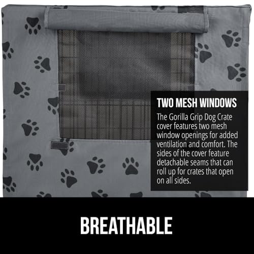 GORILLA GRIP Dog Crate Covers compatible with Amazon Basics Dog Crates, All Sides Open, Privacy Cover Fits 42" Wire Kennel, Breathable Mesh Windows, Light Reducing Puppy Training Cage Topper, Gray Paw - Image 5