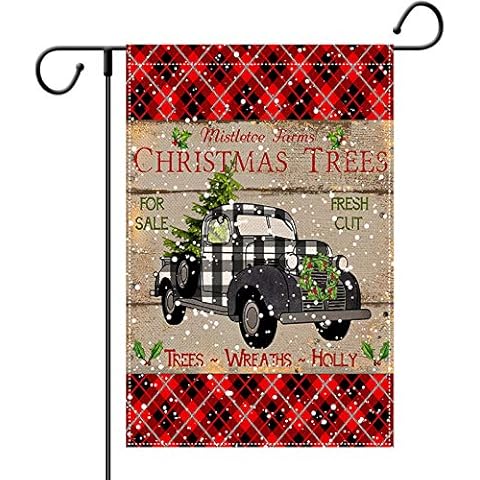 EKOREST Christmas Garden Flag for Outdoor Truck Buffalo Check Plaid Vertical Double Sided 12.5x18 Inch Christmas Decorations Marry Christmas Yard Sign Winter Xmas Decor for Farmhouse Porch Patio Cover