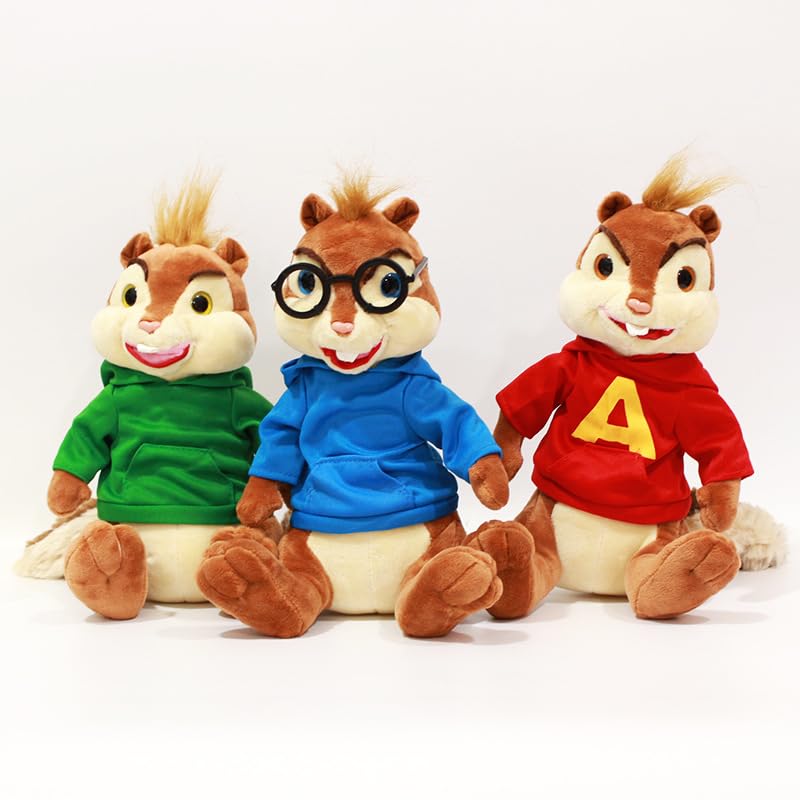 YIUNL Kawaii Alvin Et Les Chipmunks Peluche Mignon Chipmunks Alvin Theodore Simon Poupée Animal en Peluche pour Les Enfants Cadeau D’Anniversaire 25cm 3 Pcs