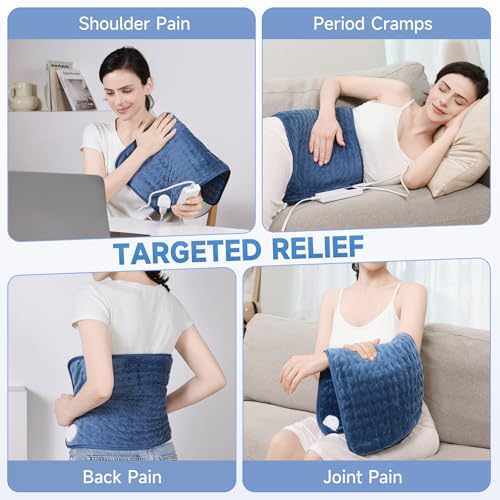 Heating Pad for Back, Heating Pad for Period Cramps with 6 Heat Settings & Timer, Portable Electric Heating Pads for Neck and Shoulders, Christmas Gifts for Women, Men, Blue image 2