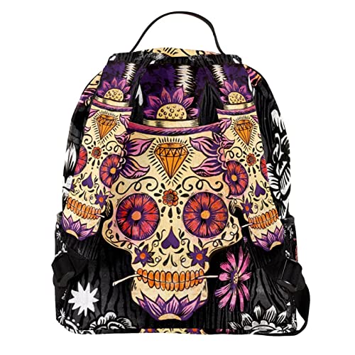 Mochila de calaveras escolar juvenil con estampado floral casual 2