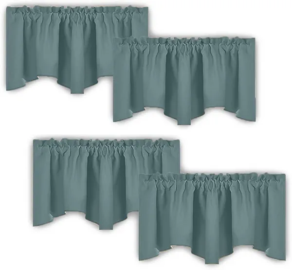 NICETOWN 4 Panels Valance Curtains for Kitchen Blackout Thermal Insulated Solid Rod Pocket Window Curtain Valance for Living Room/Bedroom/Thanksgiving, Greyish Blue, 52 x 18 Inches