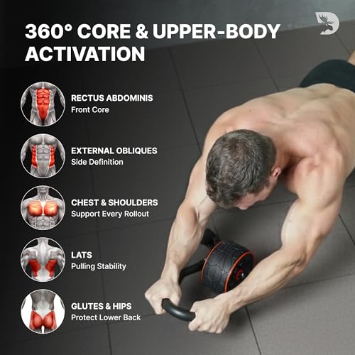 Image of DMoose Fitness Ab Roller Wheel with Elbow Support & 2 Knee Pads - Abdominal Exercise Trainer for Core Strength Training - Ultimate Abs Workout Equipment for Home and Gym - Ab Machine for Men & Women