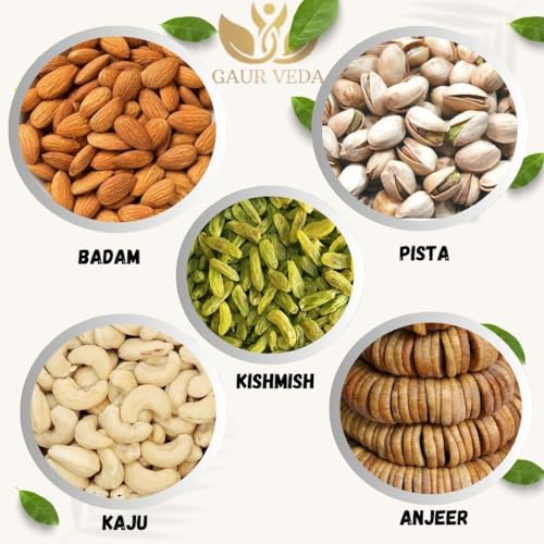 Image of GAURVEDA Premium Dry Fruits Mix: Almonds, Cashews, Pistachios, Raisins & Figs - Healthy Snack, Energy Boost, Festive Gift | 100 Grams